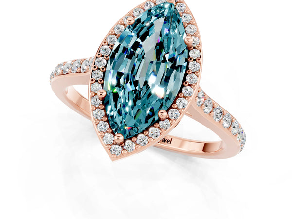 Rose gold Marquise Cut Halo Round Diamond Pavé Band with Four-Prong Setting