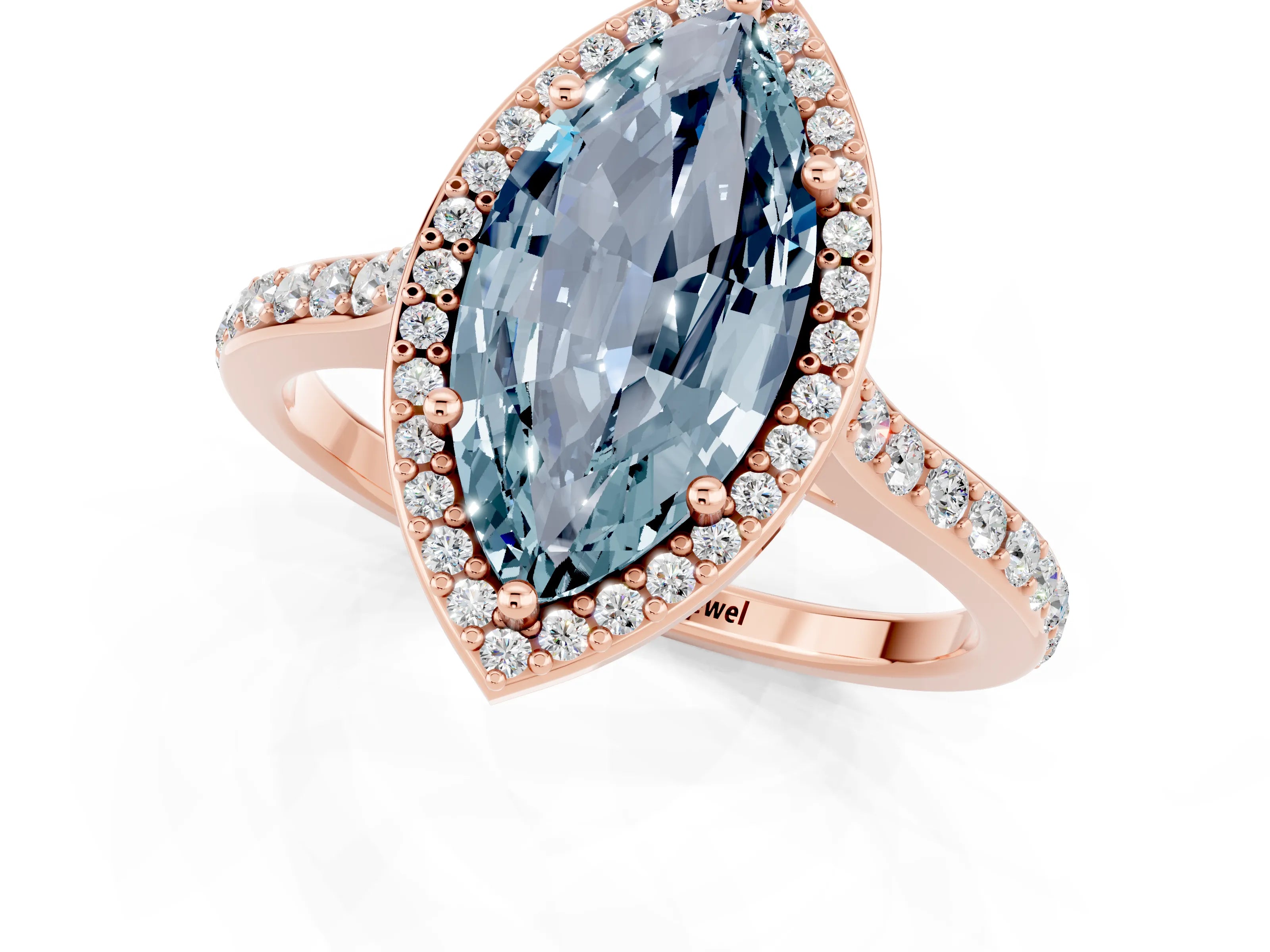 Rose gold Marquise Cut Halo Round Diamond Pavé Band with Four-Prong Setting_1