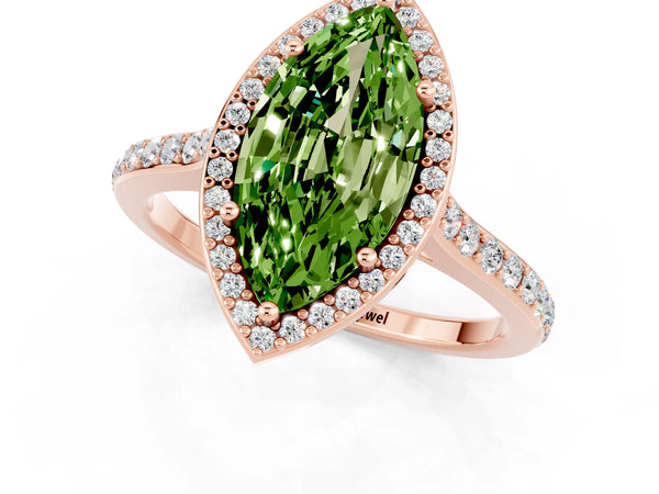 Rose gold Marquise Cut Halo Round Diamond Pavé Band with Four-Prong Setting