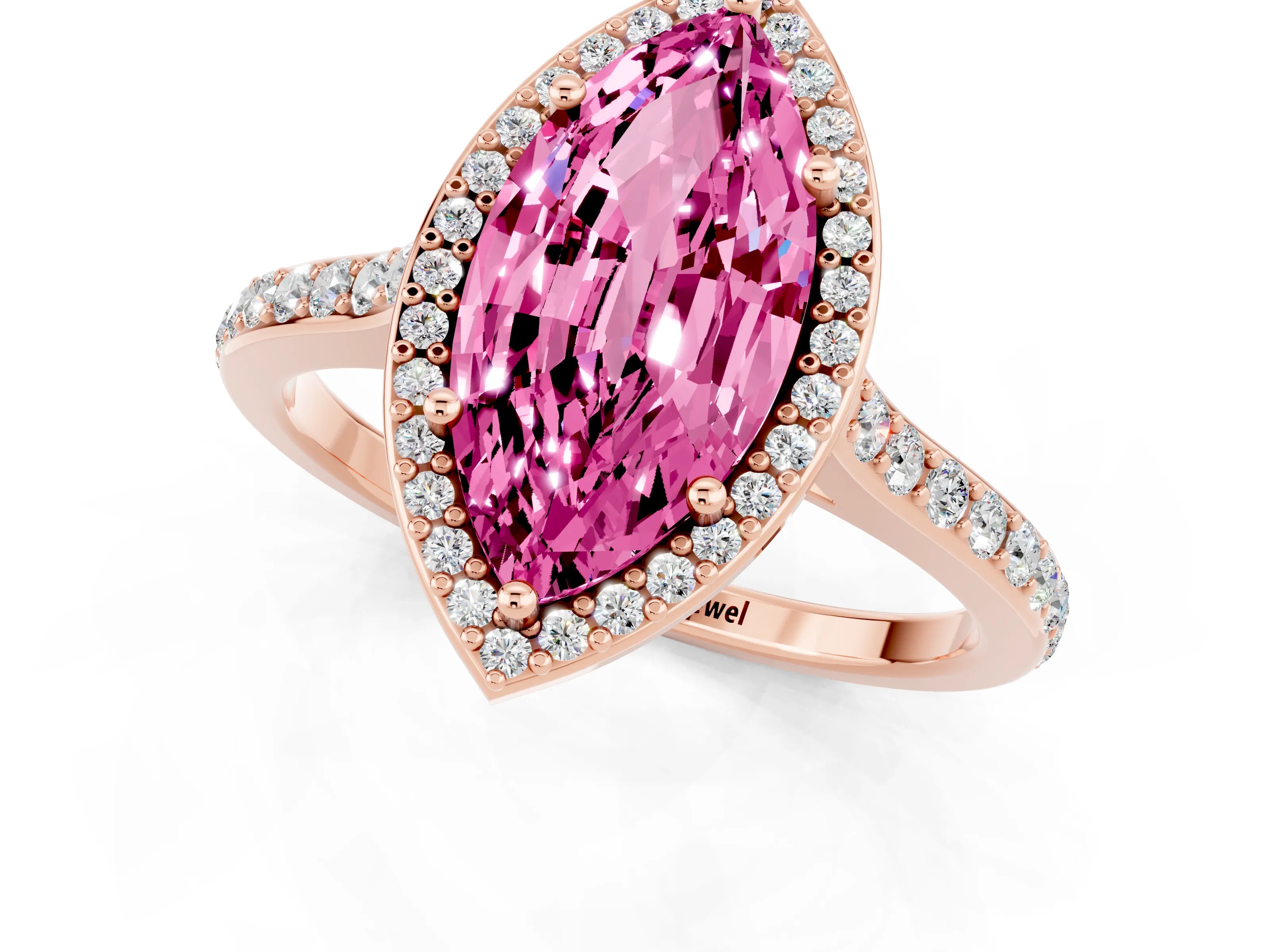 Rose gold Marquise Cut Halo Round Diamond Pavé Band with Four-Prong Setting_1