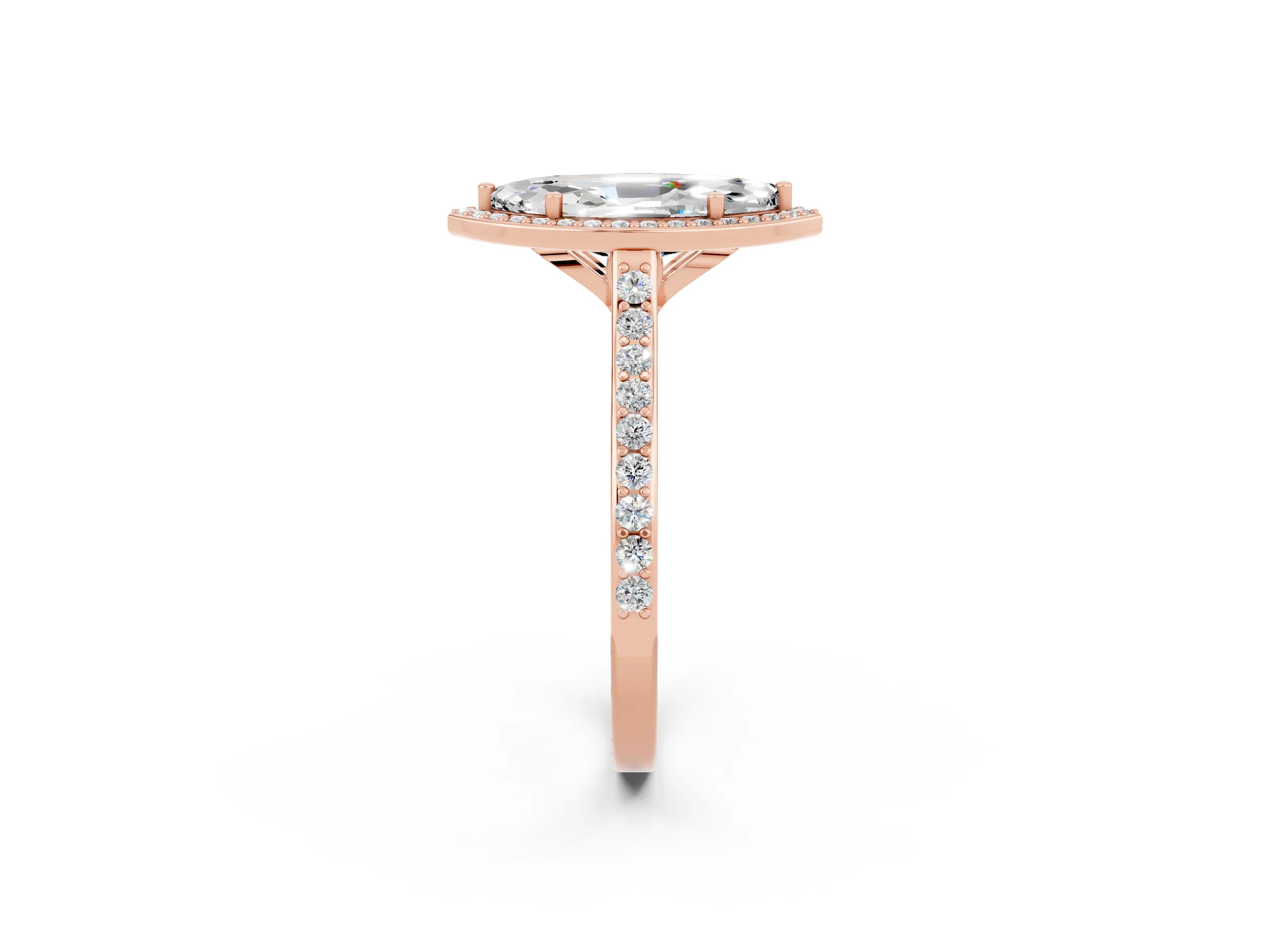 Rose gold Marquise Cut Halo Round Diamond Pavé Band with Four-Prong Setting_2