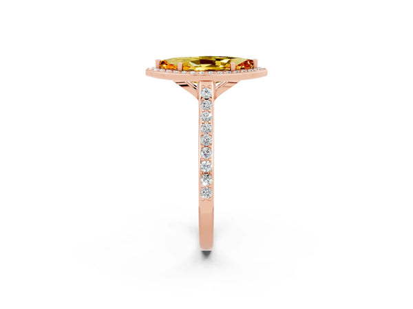 Rose gold Marquise Cut Citrine Halo Engagement Ring with Round Pavé Shoulders and Prong Setting
