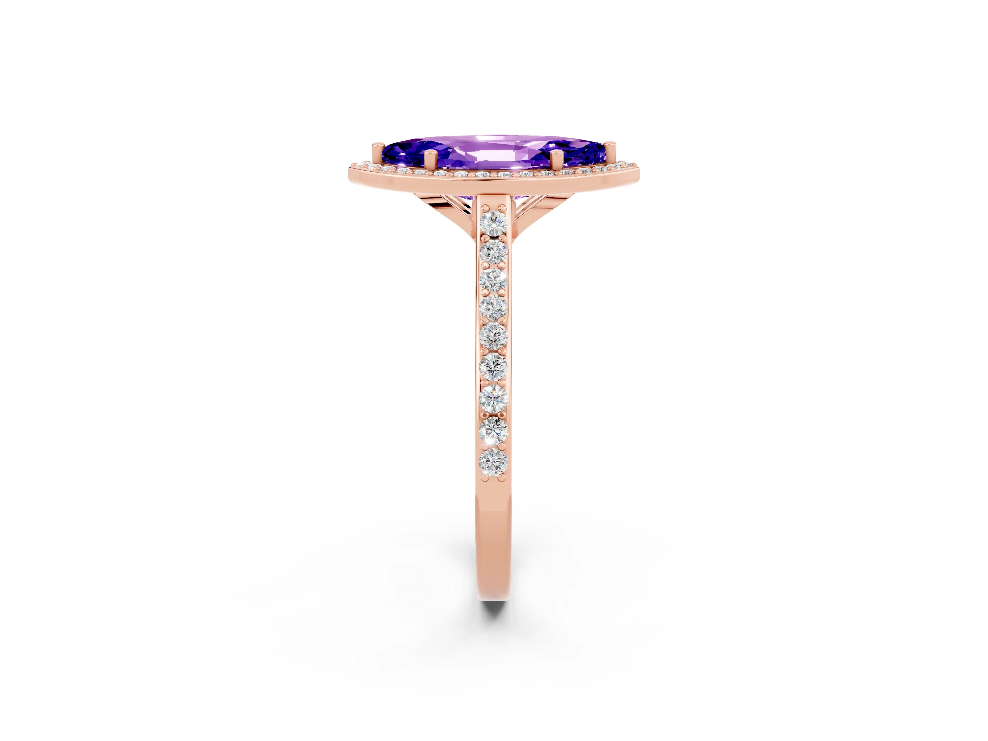 Rose gold Marquise Cut Halo Round Diamond Pavé Band with Four-Prong Setting_2