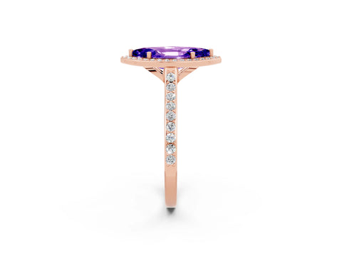 Rose gold Marquise Cut Halo Round Diamond Pavé Band with Four-Prong Setting_2