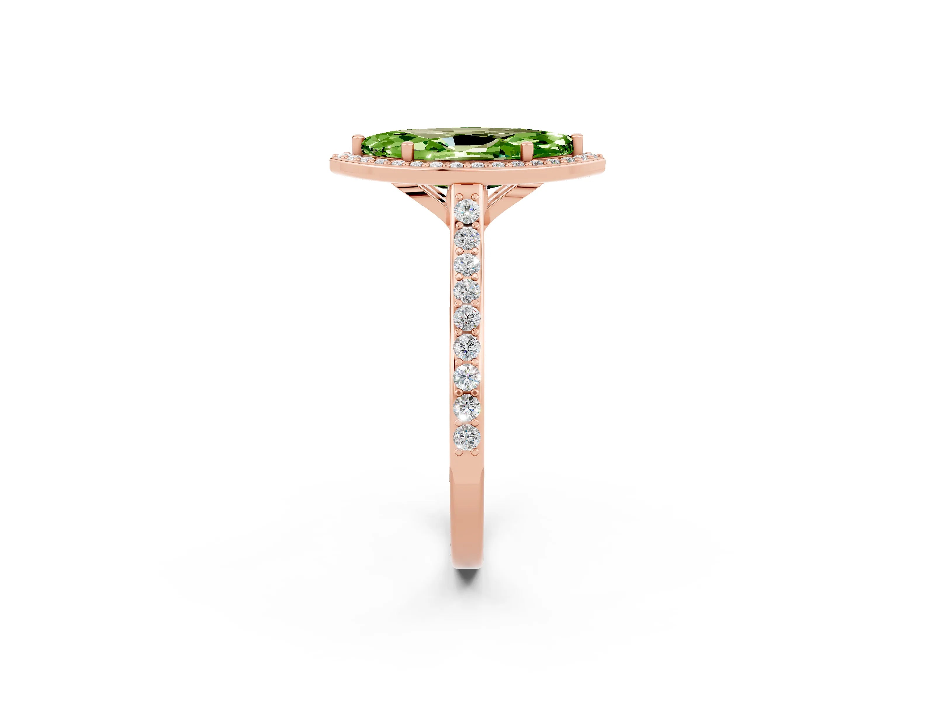 Rose gold Marquise Cut Halo Round Diamond Pavé Band with Four-Prong Setting_2