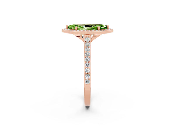 Rose gold Marquise Cut Halo Round Diamond Pavé Band with Four-Prong Setting