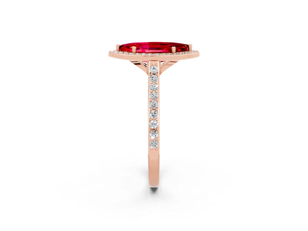 Rose gold Marquise Cut Halo Round Diamond Pavé Band with Four-Prong Setting