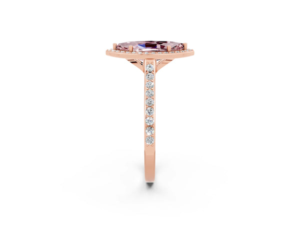 Rose gold Marquise Cut Halo Round Diamond Pavé Band with Four-Prong Setting