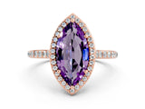 Rose gold Marquise Cut Halo Round Diamond Pavé Band with Four-Prong Setting