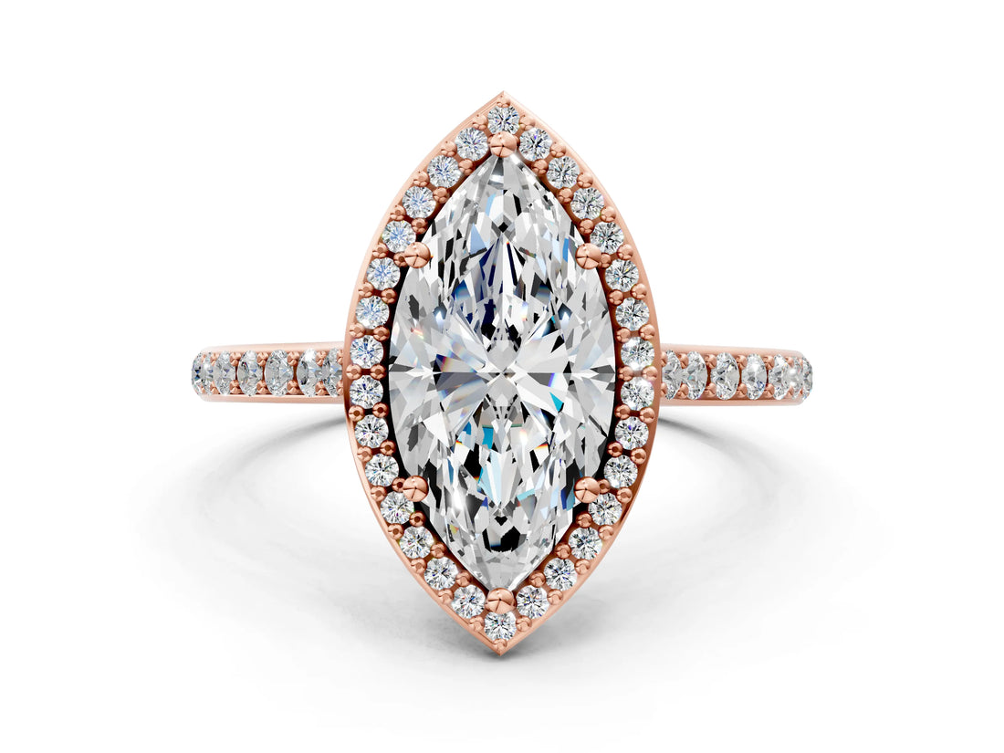 Rose gold Marquise Cut Halo Round Diamond Pavé Band with Four-Prong Setting_3