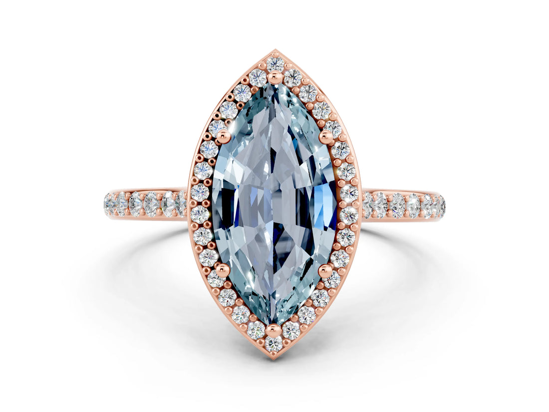Rose gold Marquise Cut Halo Round Diamond Pavé Band with Four-Prong Setting