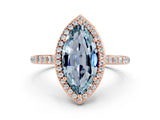 Rose gold Marquise Cut Halo Round Diamond Pavé Band with Four-Prong Setting