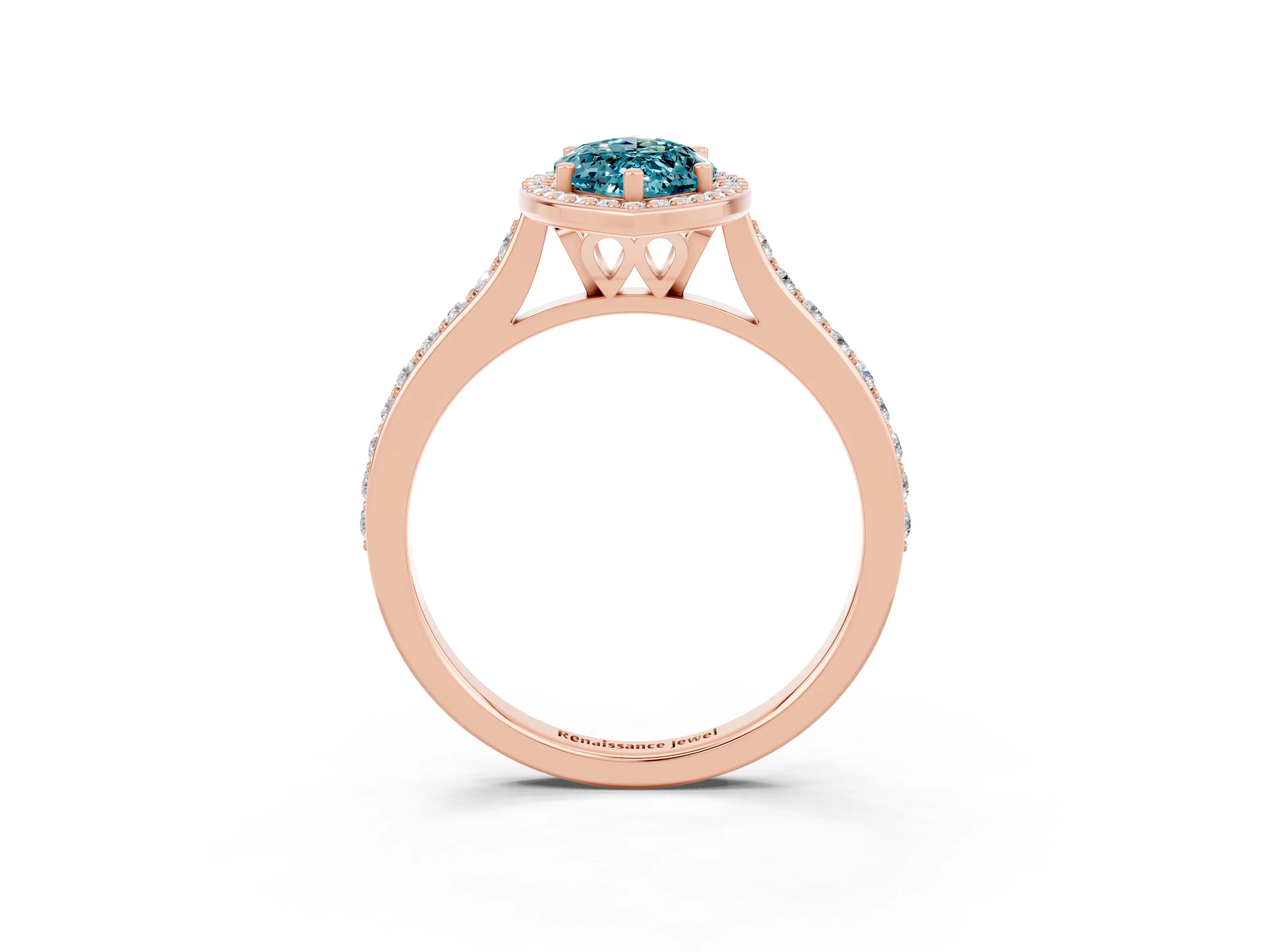 Rose gold Marquise Cut Halo Round Diamond Pavé Band with Four-Prong Setting_3