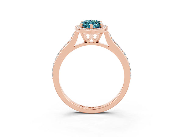 Rose gold Marquise Cut Halo Round Diamond Pavé Band with Four-Prong Setting