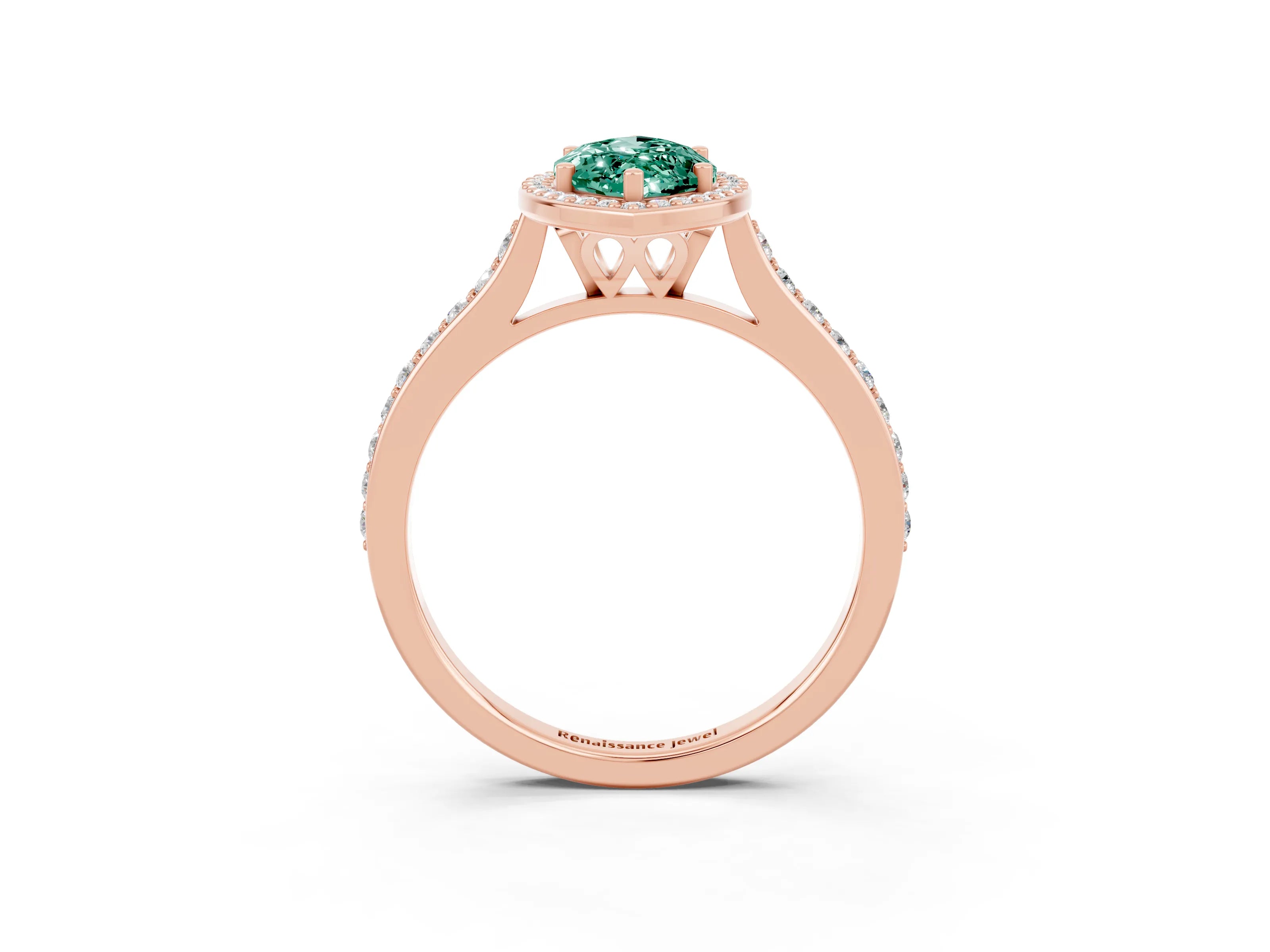 Rose gold Marquise Cut Halo Round Diamond Pavé Band with Four-Prong Setting_3