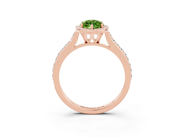 Rose gold Marquise Cut Halo Round Diamond Pavé Band with Four-Prong Setting