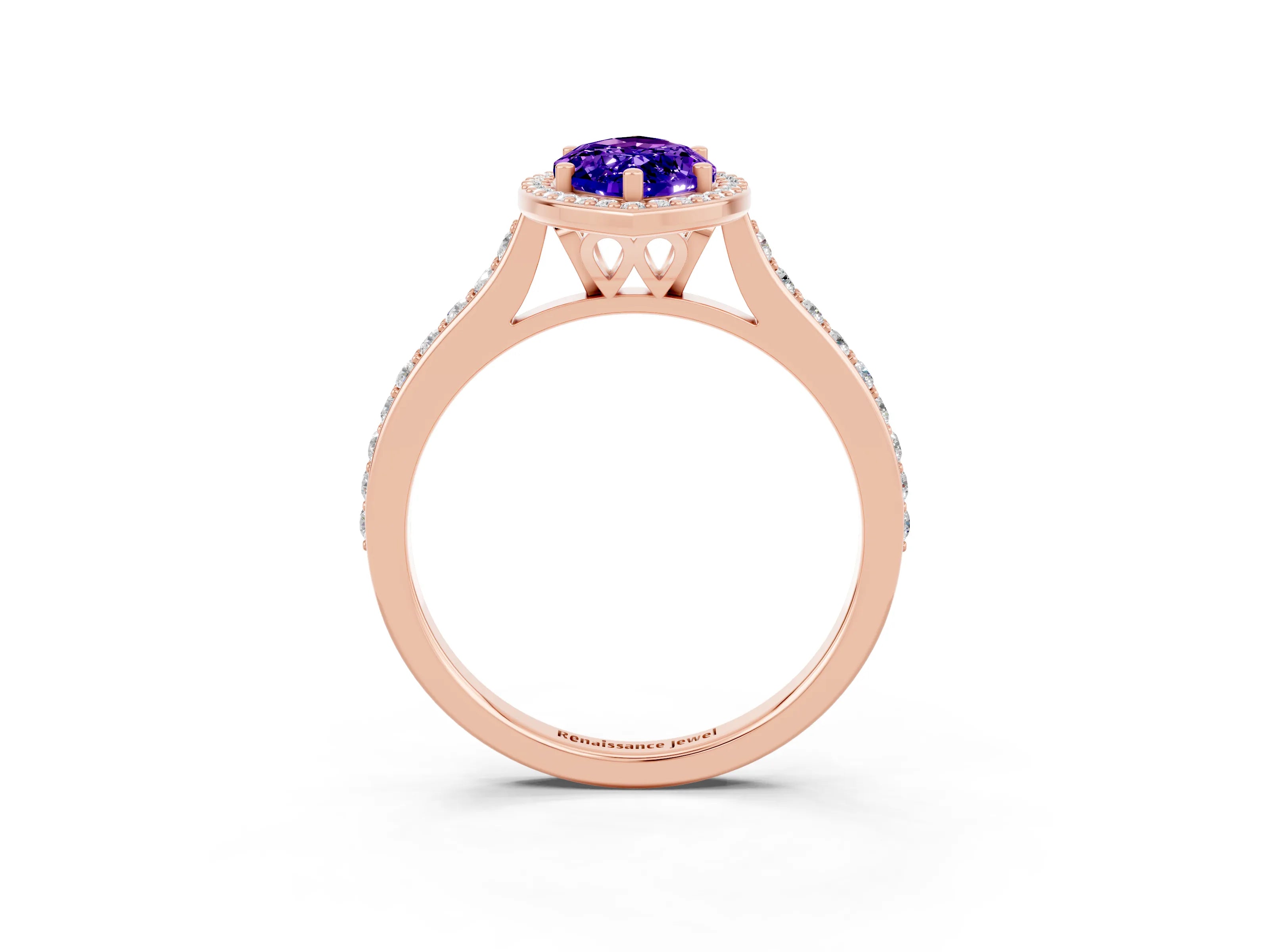 Rose gold Marquise Cut Halo Round Diamond Pavé Band with Four-Prong Setting_3