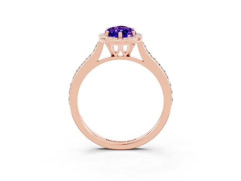 Rose gold Marquise Cut Halo Round Diamond Pavé Band with Four-Prong Setting_3