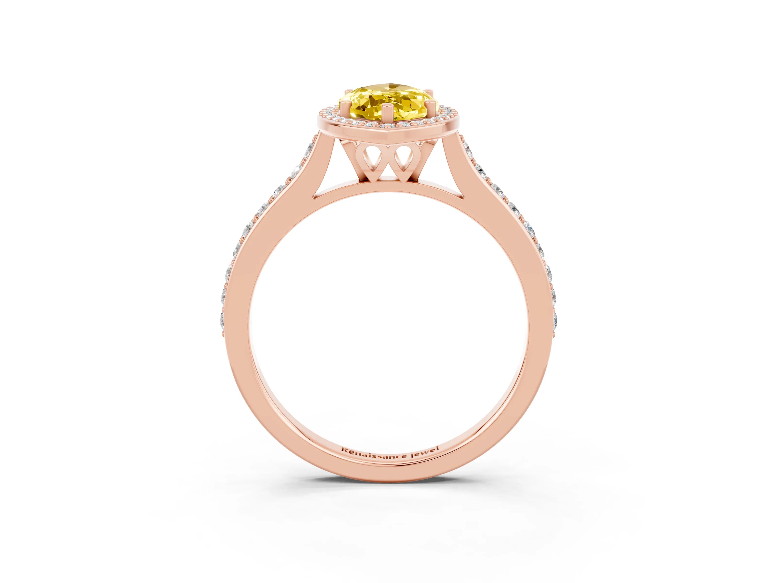 Rose gold Marquise Cut Halo Round Diamond Pavé Band with Four-Prong Setting_3