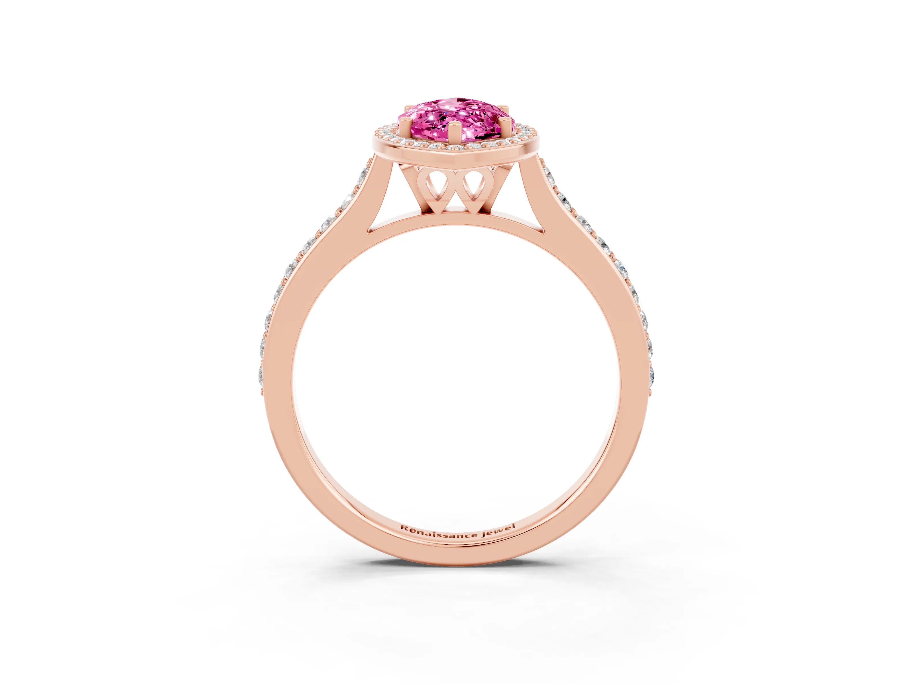 Rose gold Marquise Cut Halo Round Diamond Pavé Band with Four-Prong Setting_3