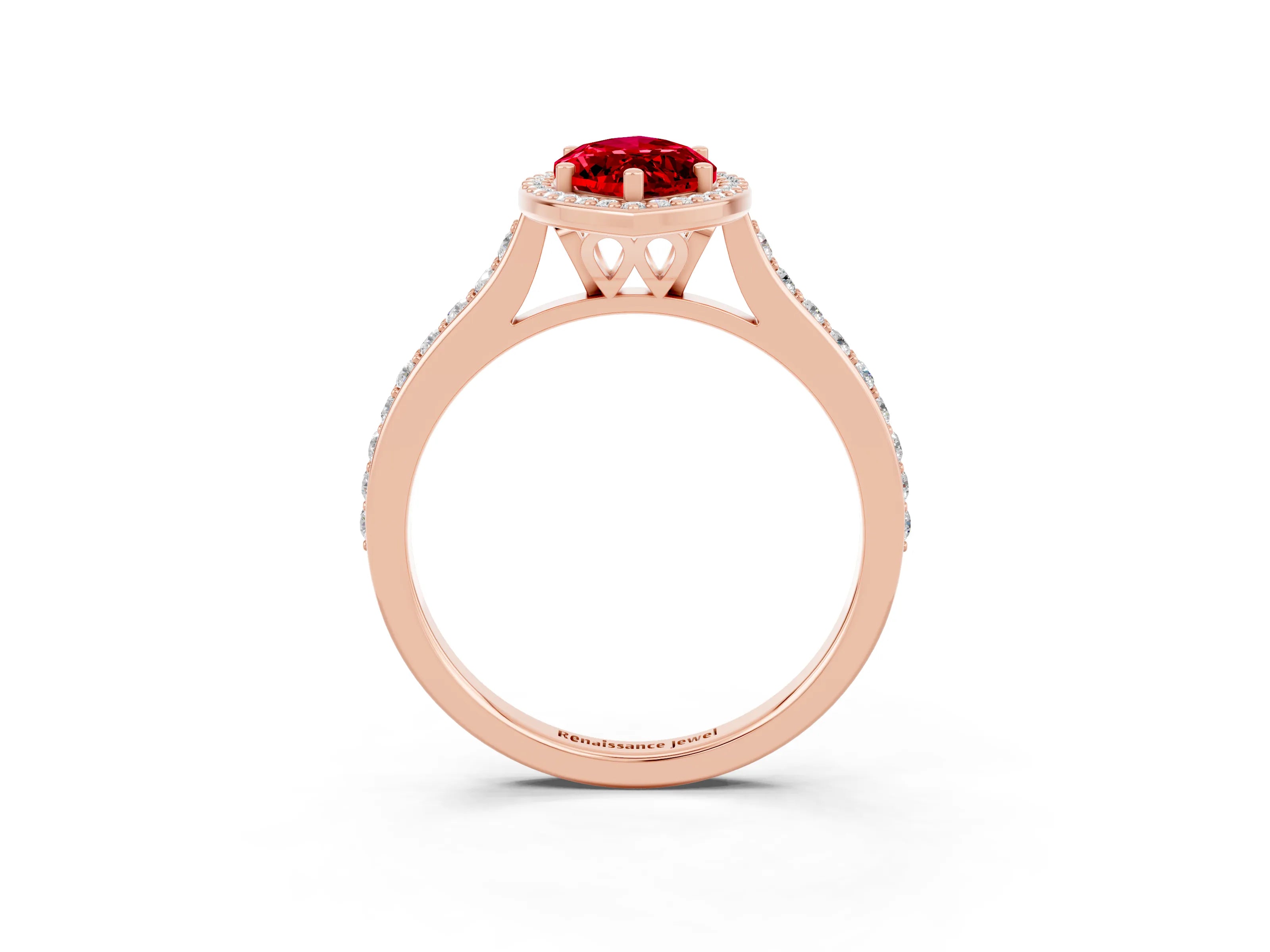 Rose gold Marquise Cut Halo Round Diamond Pavé Band with Four-Prong Setting_3