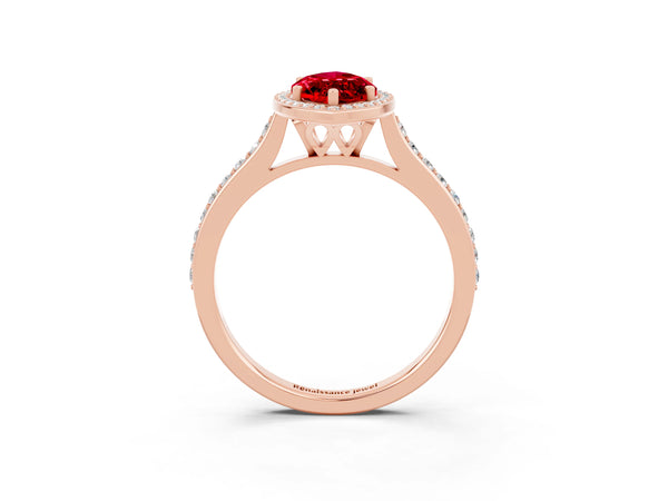 Rose gold Marquise Cut Halo Round Diamond Pavé Band with Four-Prong Setting