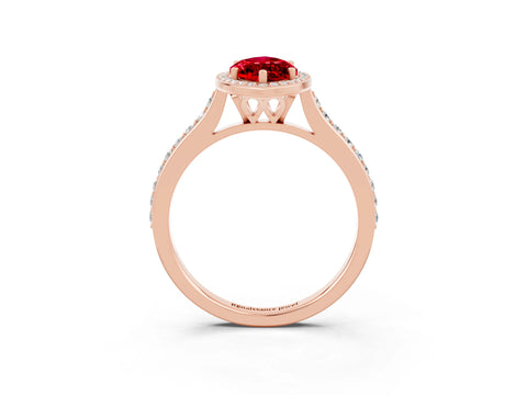 Rose gold Marquise Cut Halo Round Diamond Pavé Band with Four-Prong Setting_3