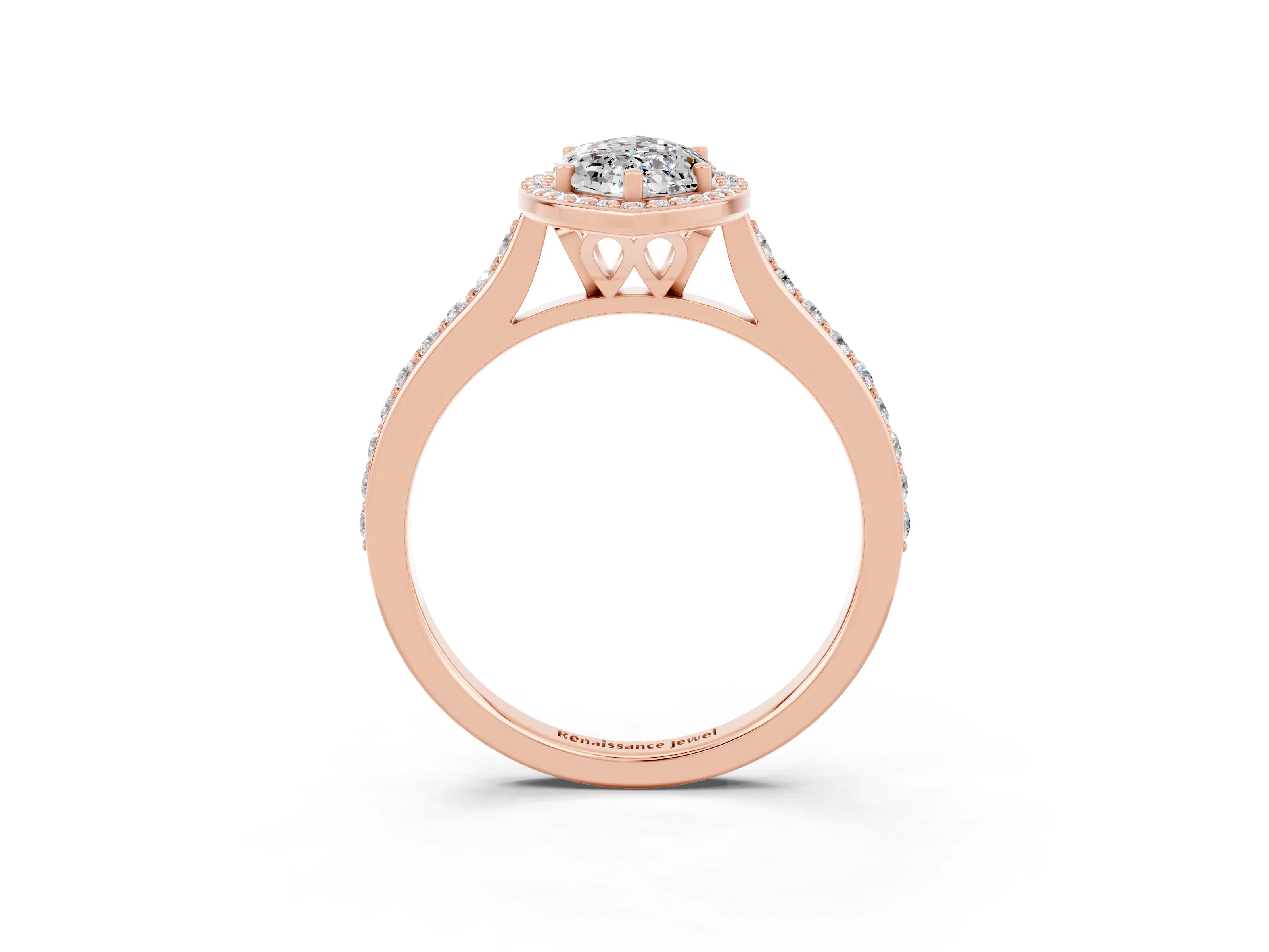 Rose gold Marquise Cut Halo Round Diamond Pavé Band with Four-Prong Setting_3