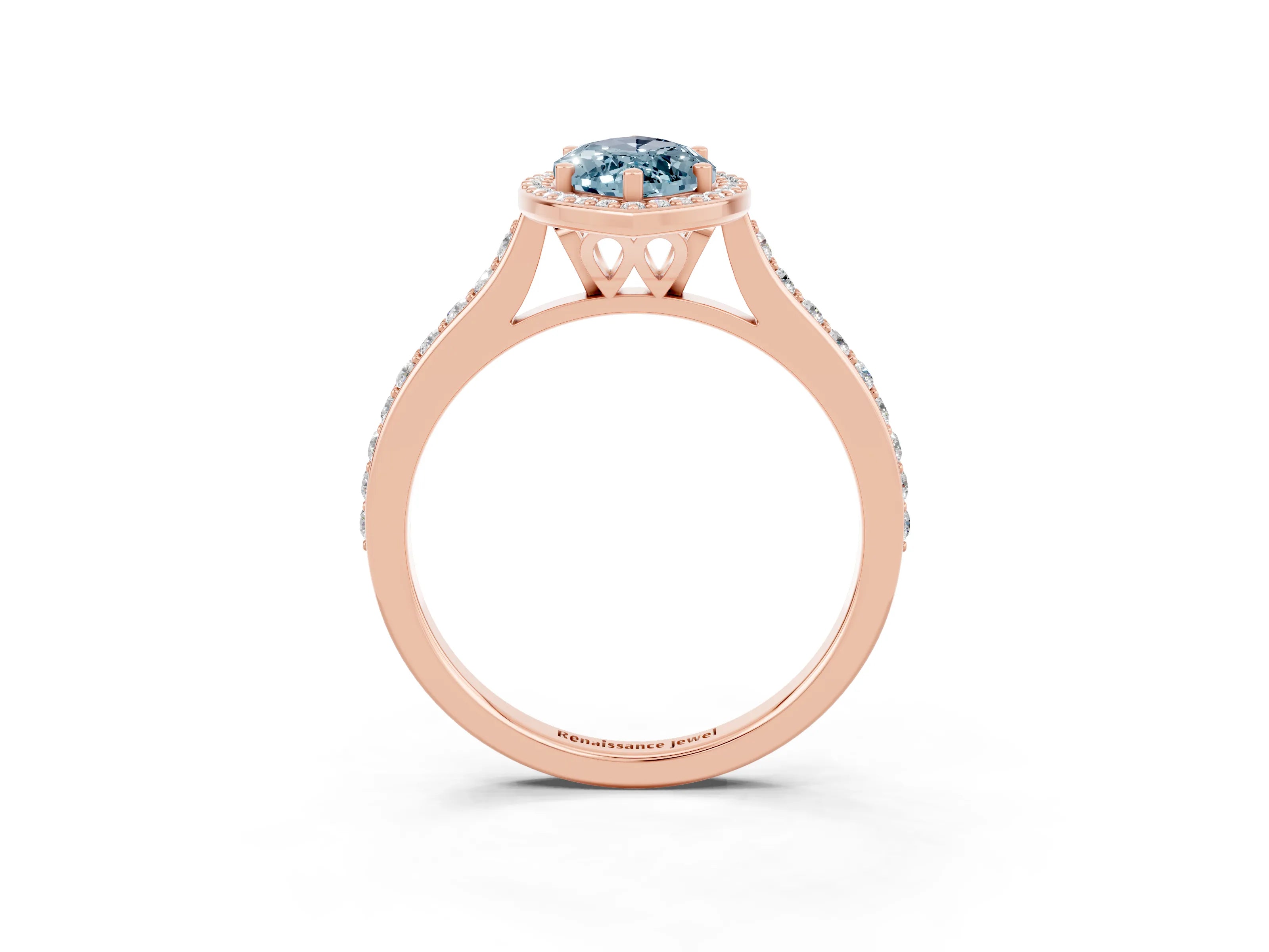 Rose gold Marquise Cut Halo Round Diamond Pavé Band with Four-Prong Setting_3