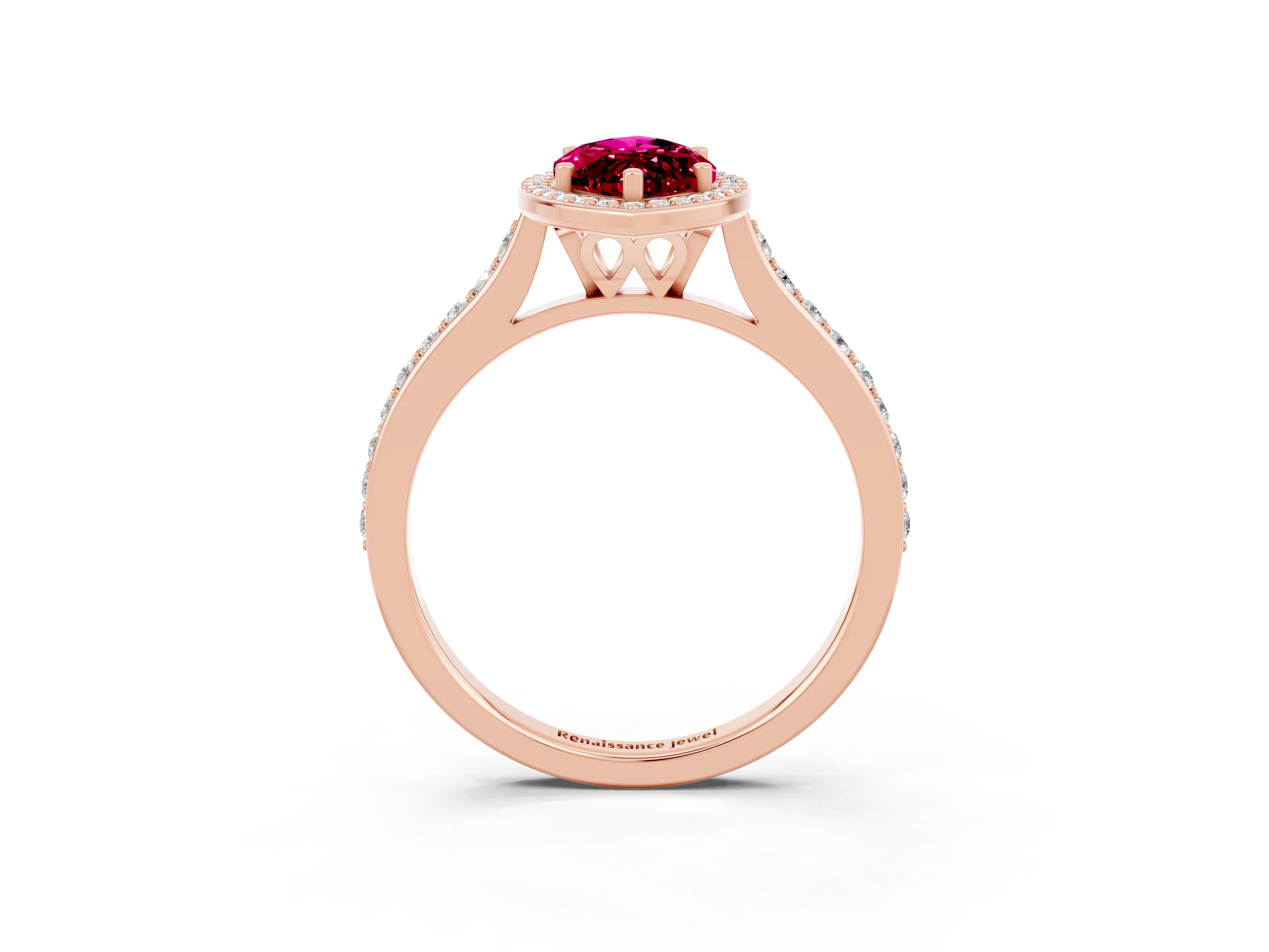 Rose gold Marquise Cut Halo Round Diamond Pavé Band with Four-Prong Setting_3