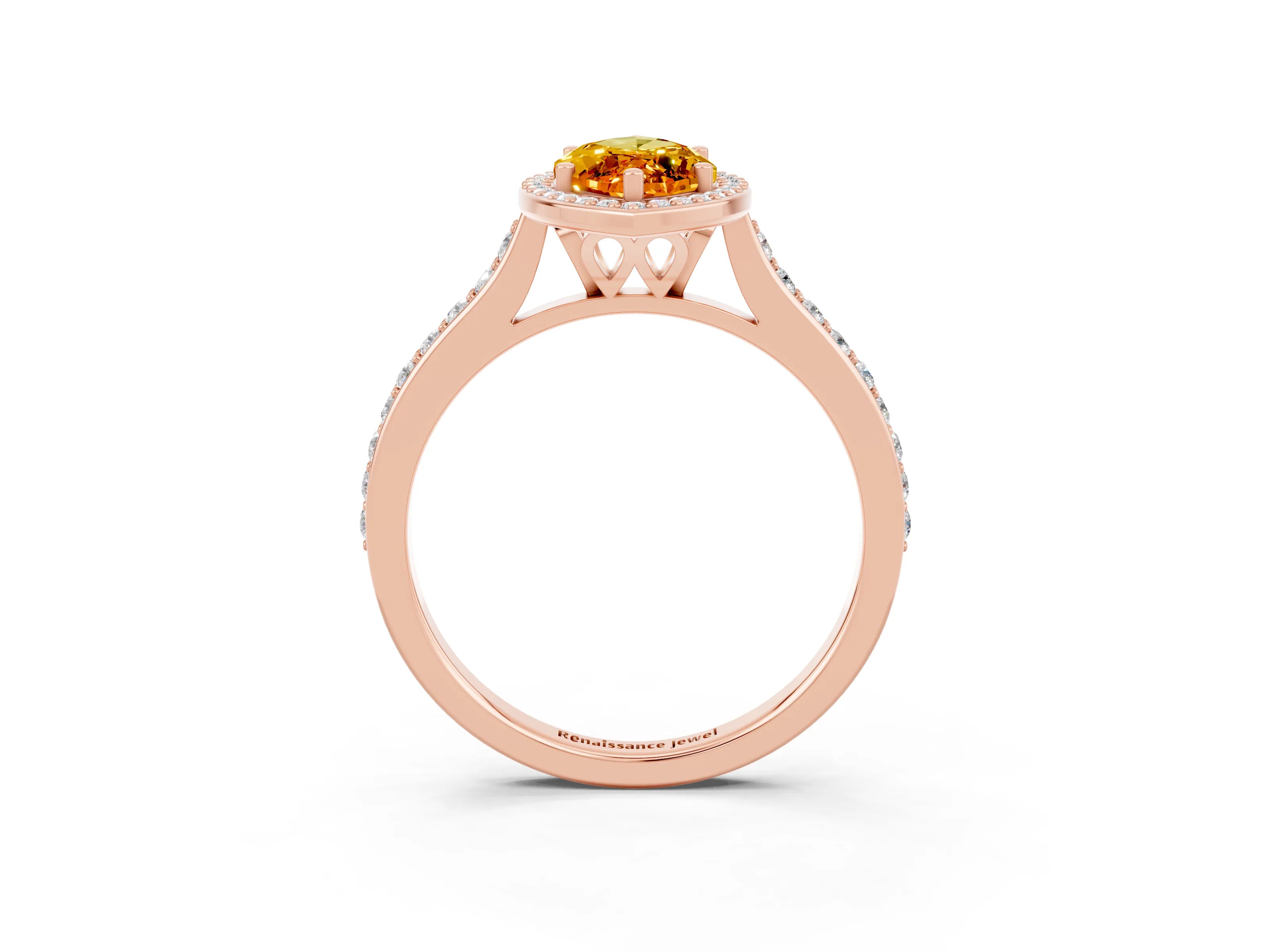 Rose gold Marquise Cut Halo Round Diamond Pavé Band with Four-Prong Setting_3