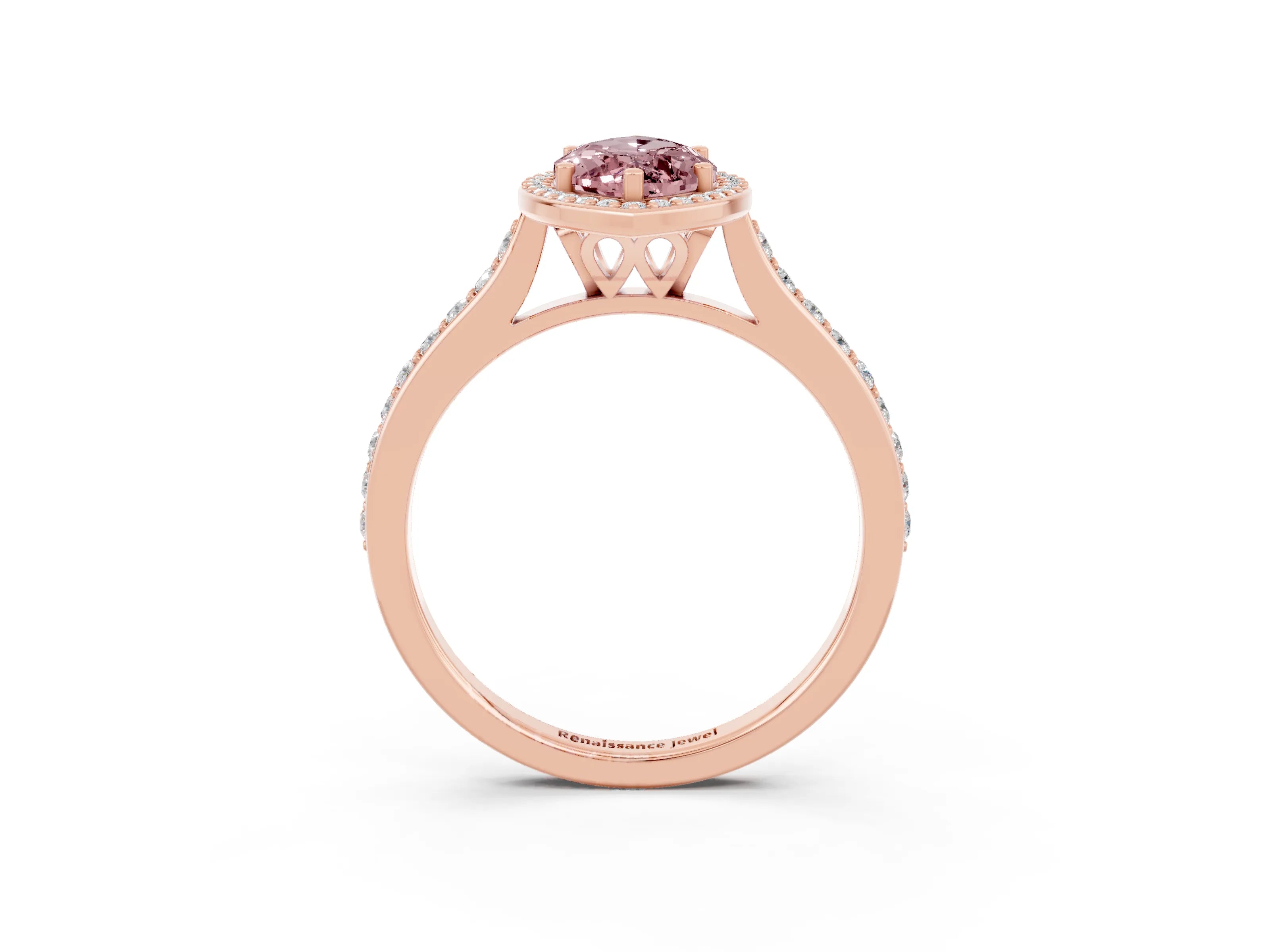 Rose gold Marquise Cut Halo Round Diamond Pavé Band with Four-Prong Setting_3