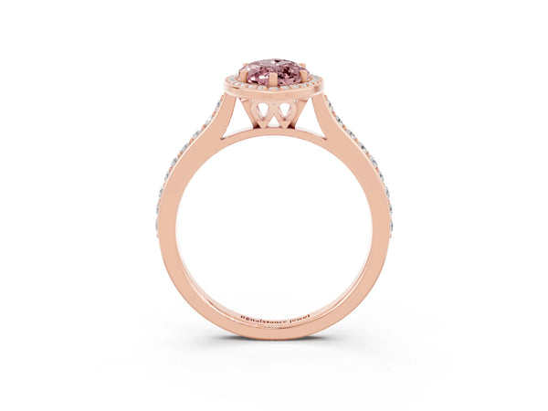 Rose gold Marquise Cut Halo Round Diamond Pavé Band with Four-Prong Setting