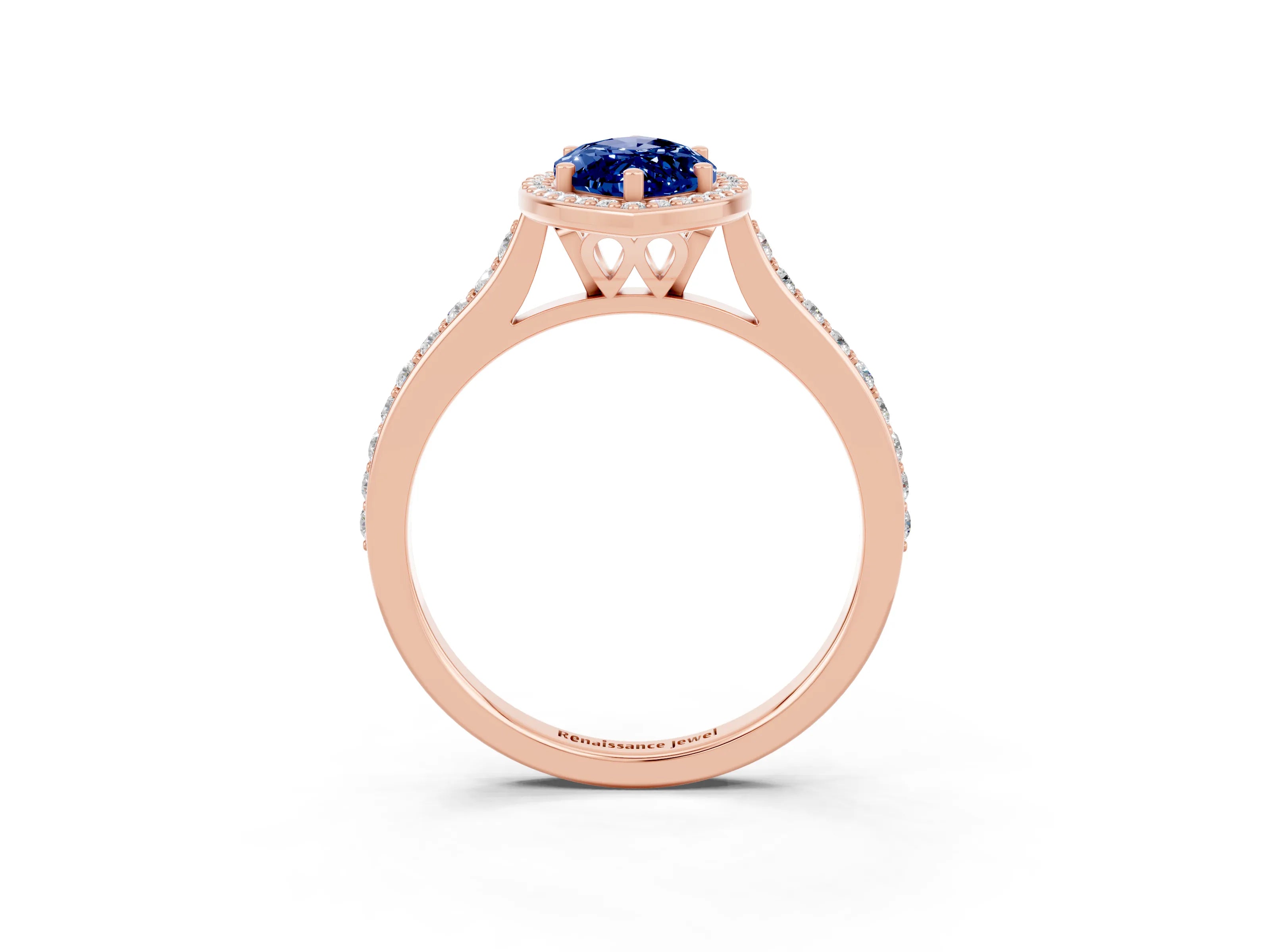 Rose gold Marquise Cut Halo Round Diamond Pavé Band with Four-Prong Setting_3