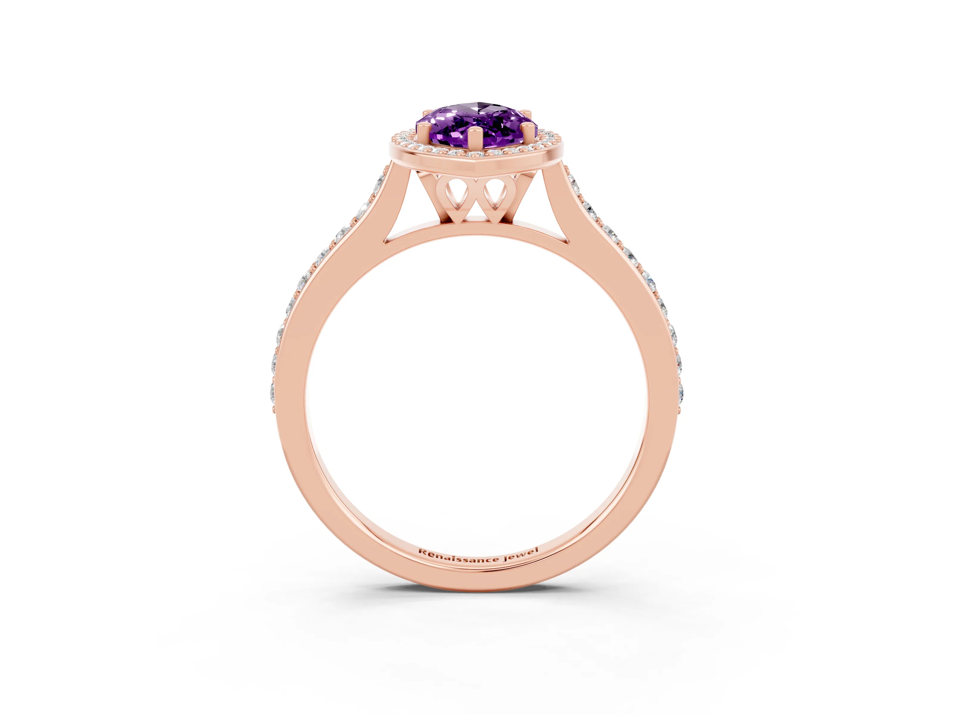 Rose gold Marquise Cut Halo Round Diamond Pavé Band with Four-Prong Setting_3