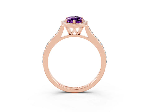 Rose gold Marquise Cut Halo Round Diamond Pavé Band with Four-Prong Setting_3