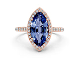 Rose gold Marquise Cut Halo Round Diamond Pavé Band with Four-Prong Setting