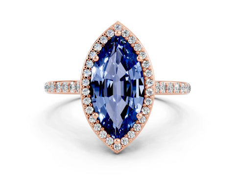 Rose gold Marquise Cut Halo Round Diamond Pavé Band with Four-Prong Setting