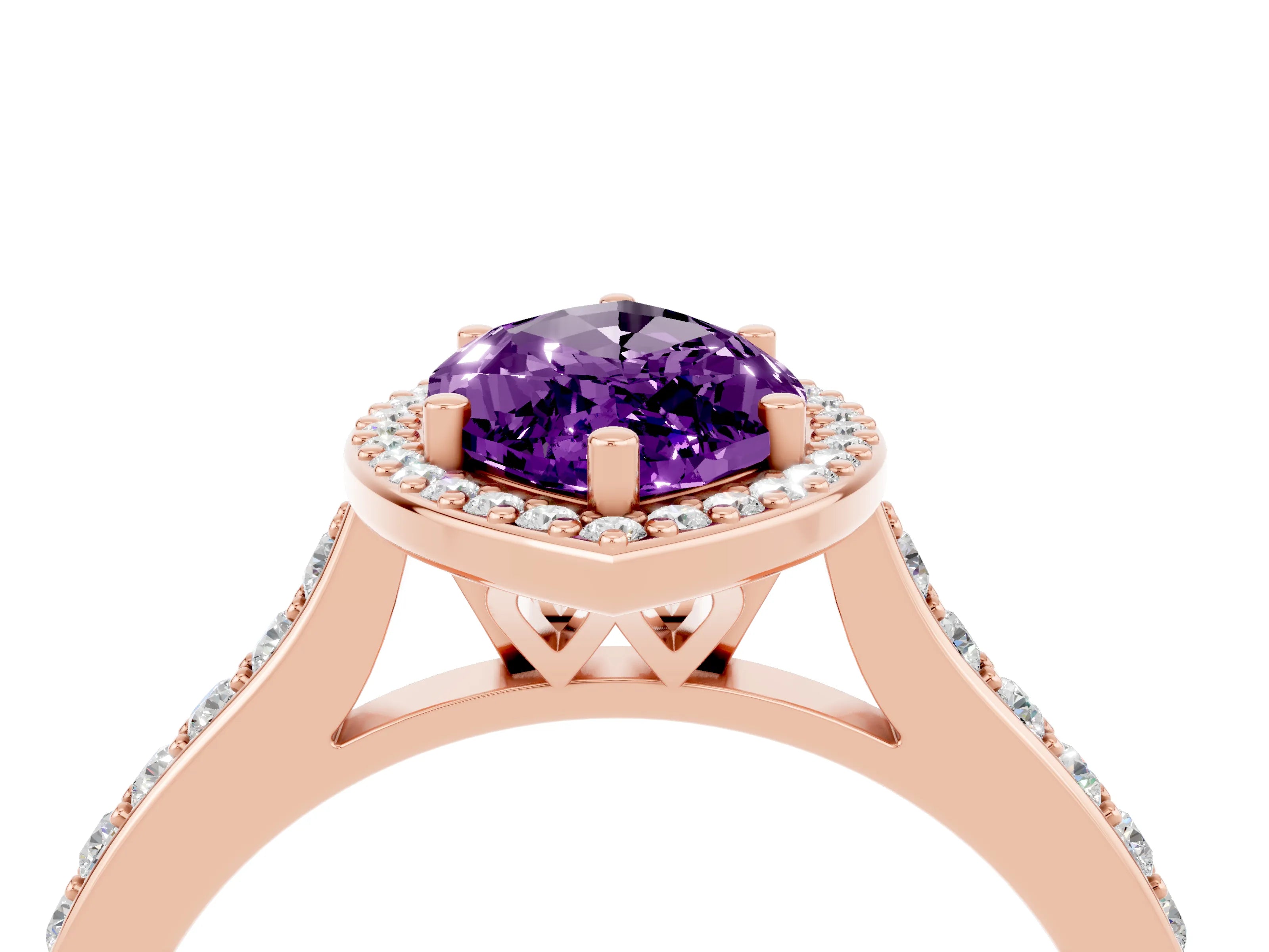 Rose gold Marquise Cut Halo Round Diamond Pavé Band with Four-Prong Setting_4