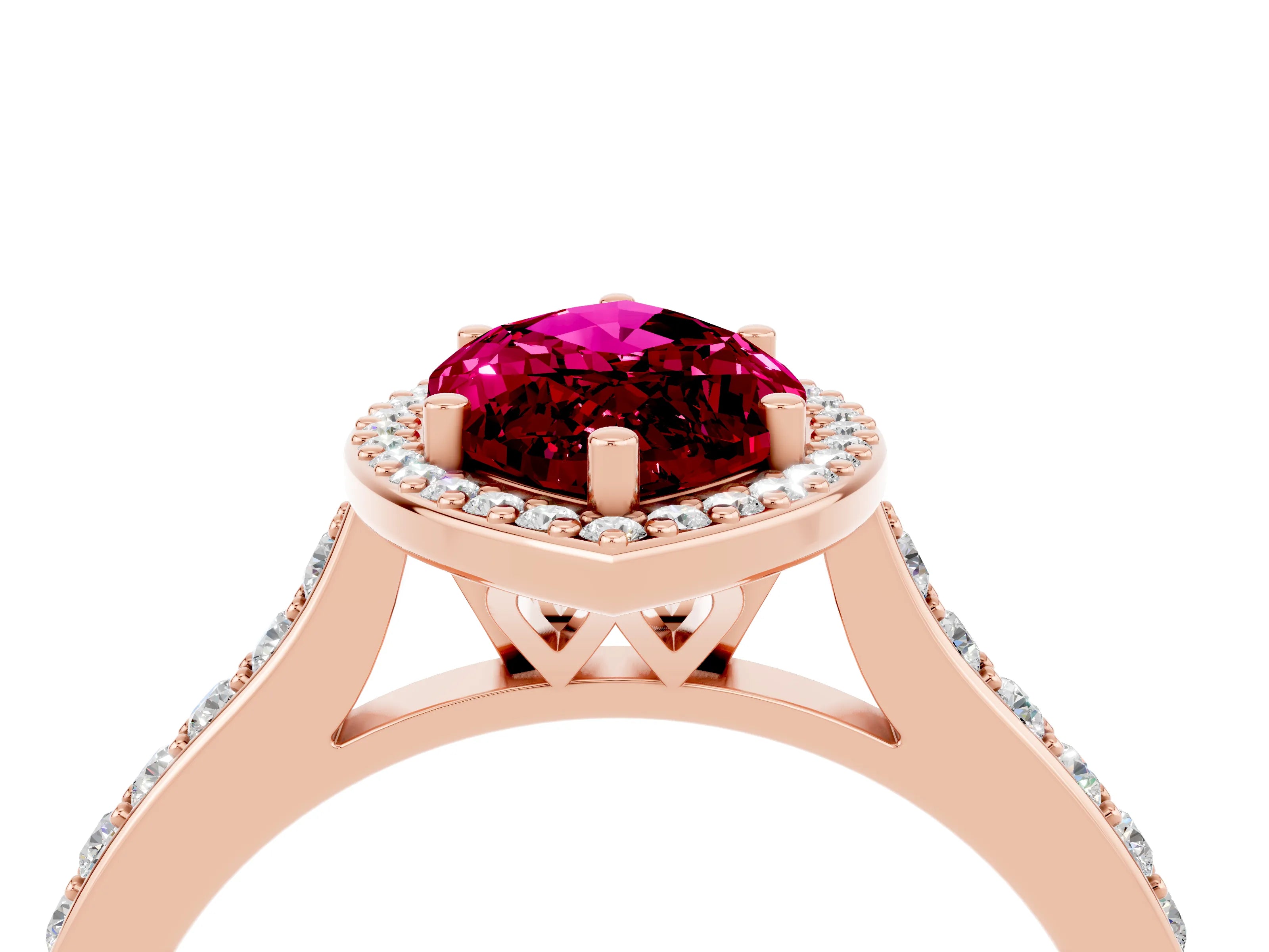 Rose gold Marquise Cut Halo Round Diamond Pavé Band with Four-Prong Setting_4