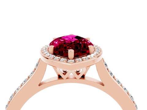 Rose gold Marquise Cut Halo Round Diamond Pavé Band with Four-Prong Setting_4