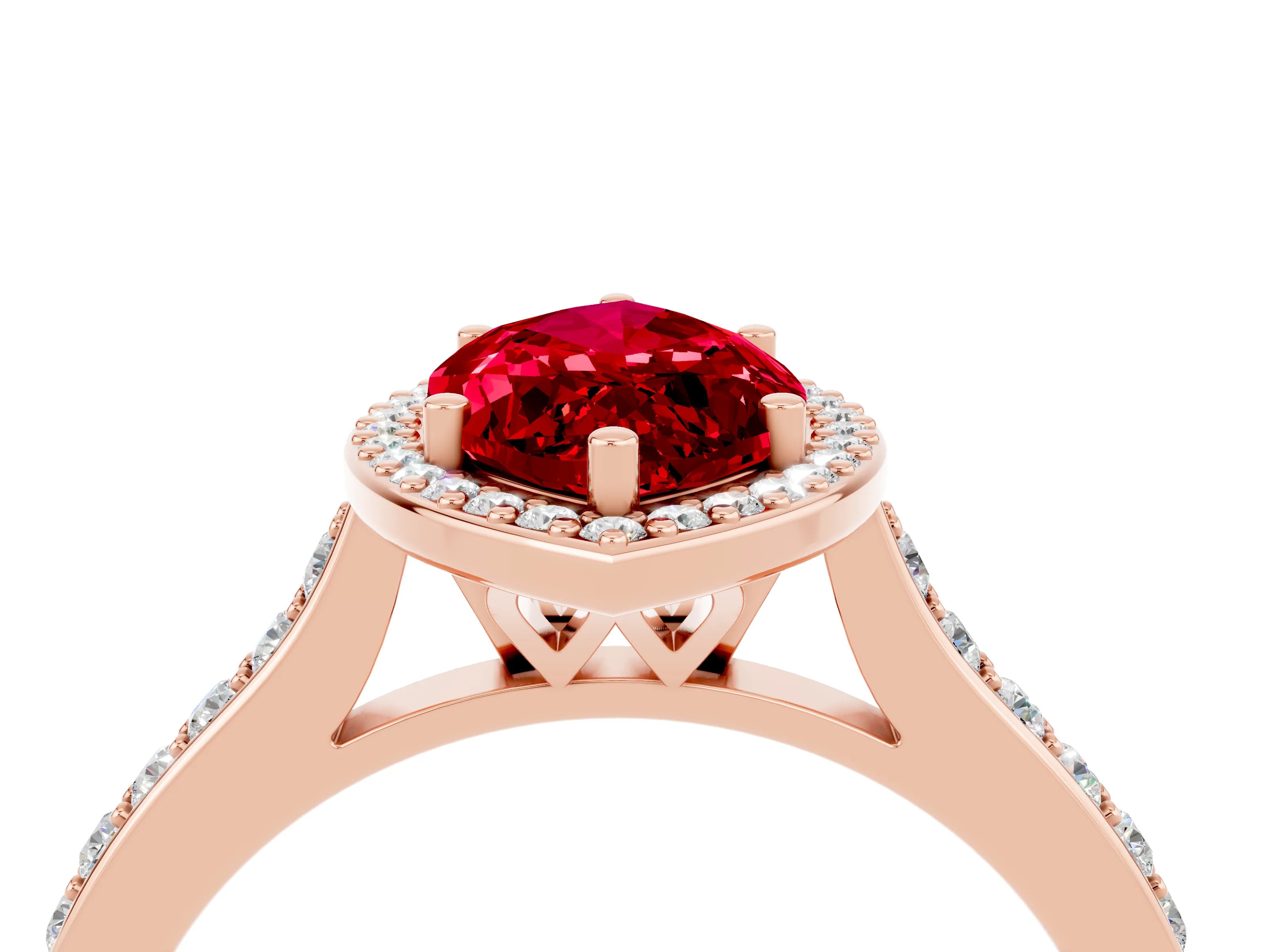 Rose gold Marquise Cut Halo Round Diamond Pavé Band with Four-Prong Setting_4