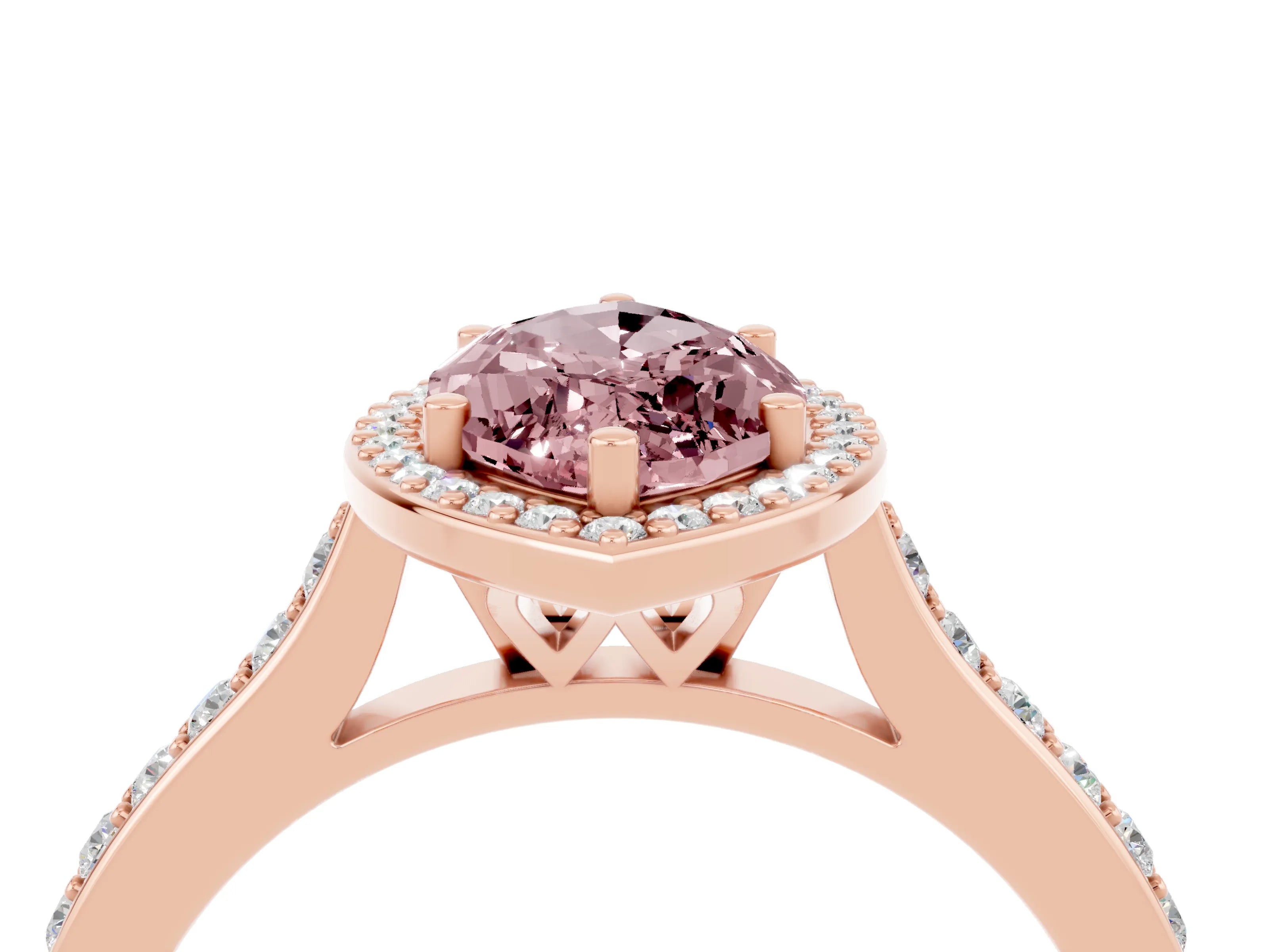 Rose gold Marquise Cut Halo Round Diamond Pavé Band with Four-Prong Setting_4