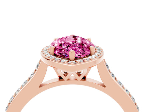 Rose gold Marquise Cut Halo Round Diamond Pavé Band with Four-Prong Setting_4