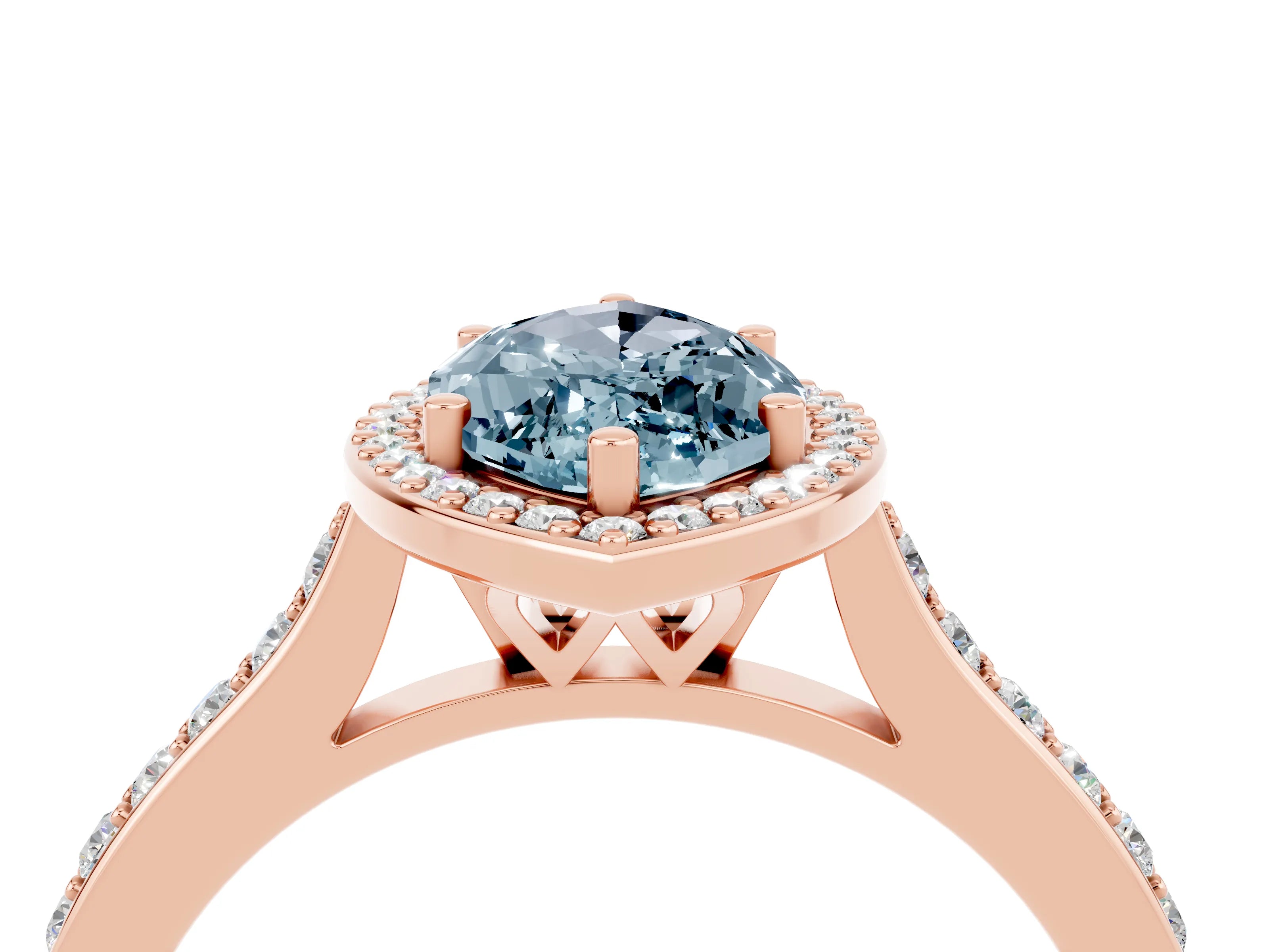 Rose gold Marquise Cut Halo Round Diamond Pavé Band with Four-Prong Setting_4