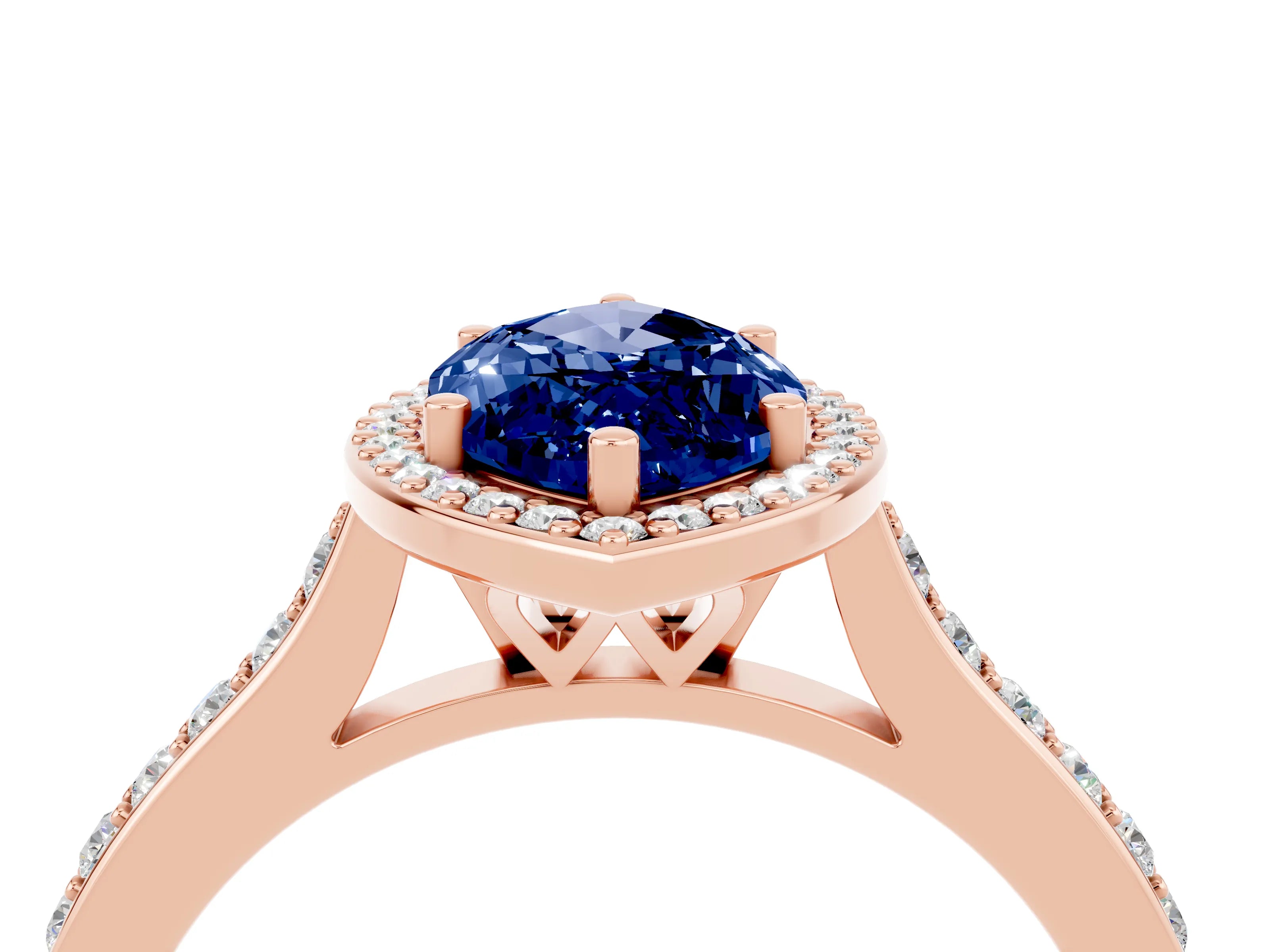 Rose gold Marquise Cut Halo Round Diamond Pavé Band with Four-Prong Setting_4
