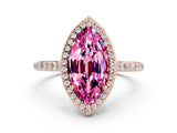 Rose gold Marquise Cut Halo Round Diamond Pavé Band with Four-Prong Setting