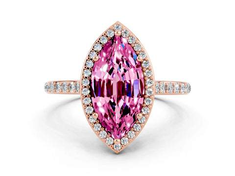 Rose gold Marquise Cut Halo Round Diamond Pavé Band with Four-Prong Setting