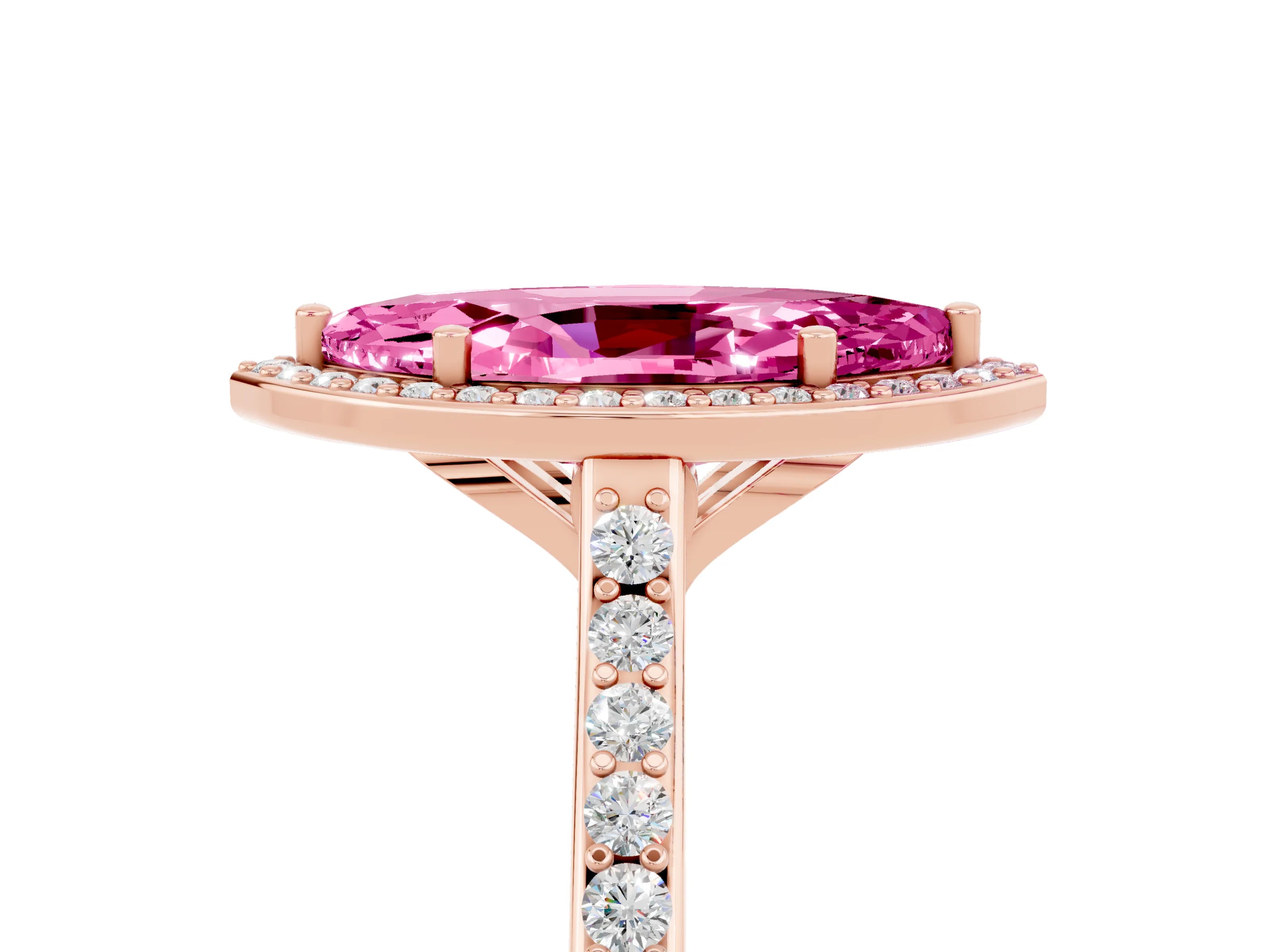 Rose gold Marquise Cut Halo Round Diamond Pavé Band with Four-Prong Setting_5