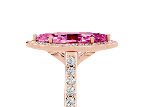 Rose gold Marquise Cut Halo Round Diamond Pavé Band with Four-Prong Setting_5